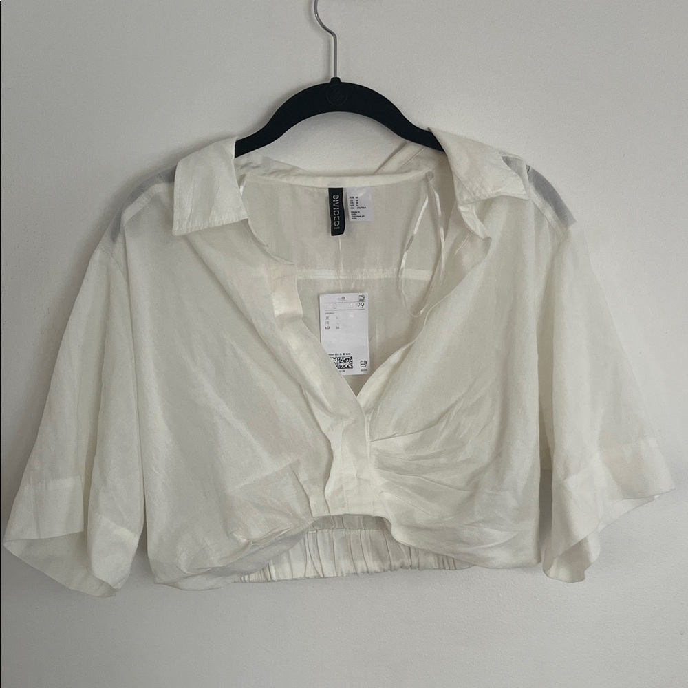 H&M Divided White Cream Cropped Blouse Small NWT 90s Britney Spears Preppy